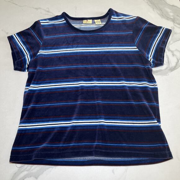 Vintage 90s Limited America Velour T-Shirt Navy Sporty Stripe Retro Size XL EUC - Picture 1 of 10